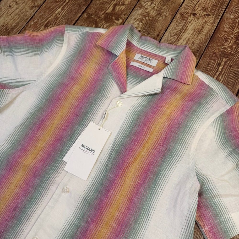 Murano Baird McNutt Linen Shirt Mens Small Multicolor Striped Slim Fit NWT